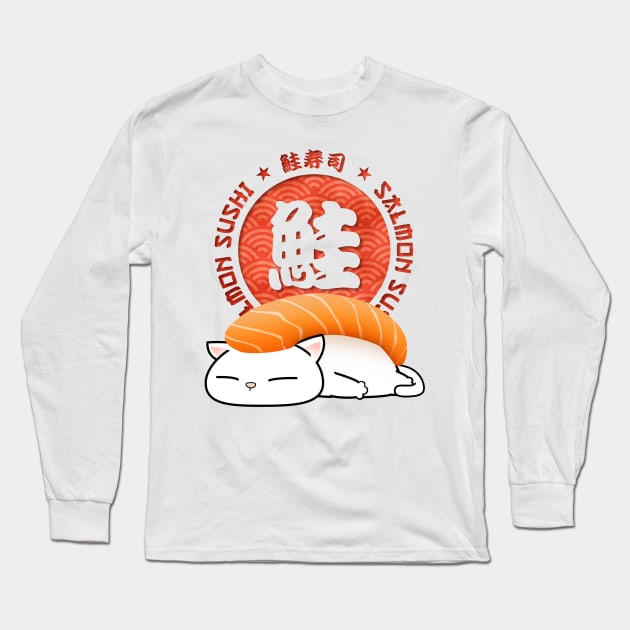 Chubby Cat Salmon Sushi Long Sleeve T-Shirt by Takeda_Art